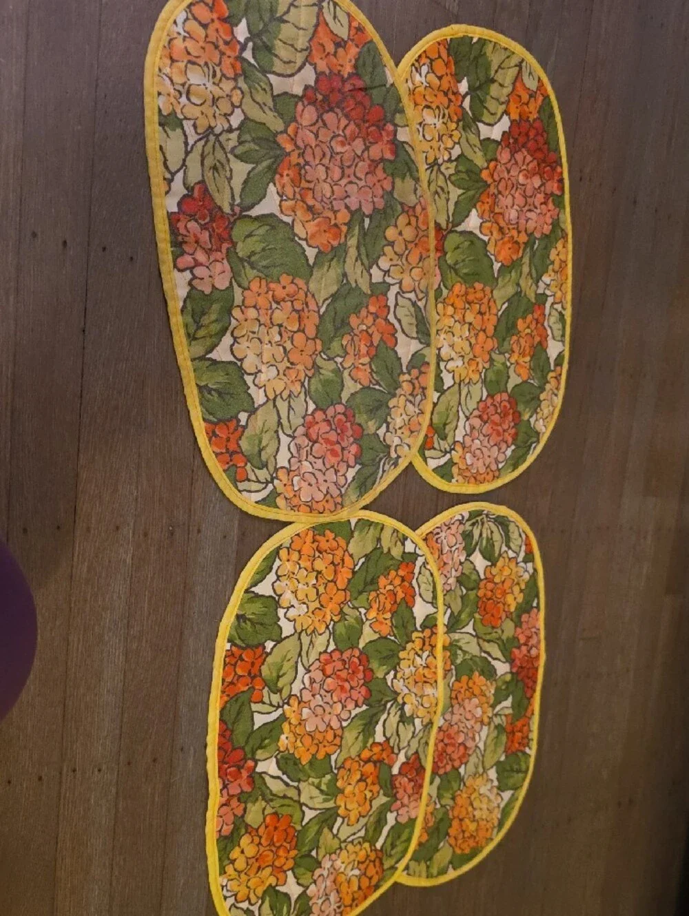 Floral Vintage Hydrangea Quilted Placemats/ Reversable Set Of 4